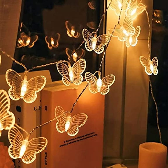 LINLIN Butterfly String Lights, Waterproof LED Warm White Crystal Butterfly Battery Powered Fairy Decorative Lights for Bedroom Summer Garden Yard Landscape Wedding Party Christmas Lighting