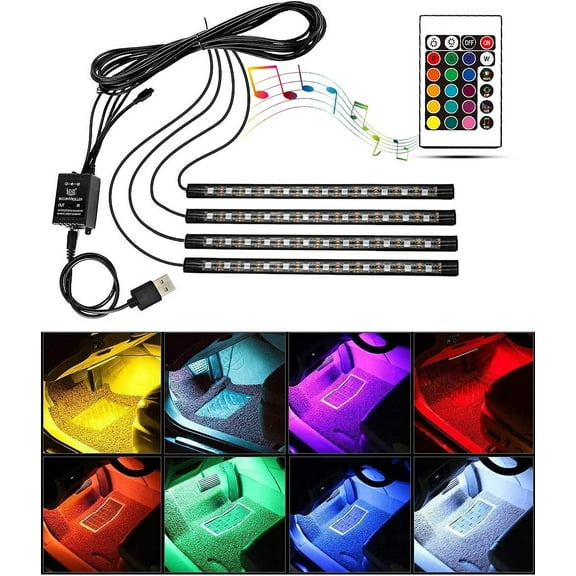 LINLIN Car LED Light Strip Music Sound-activated and Remote Control 4 in1 Waterproof Light Bar RGB Car Atmosphere Lights