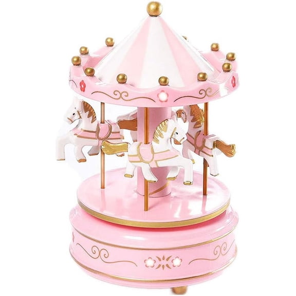 LINLIN Carousel Music Box, Wooden Rotating Music Box Desktop Decoration for Birthday Christmas Decorations