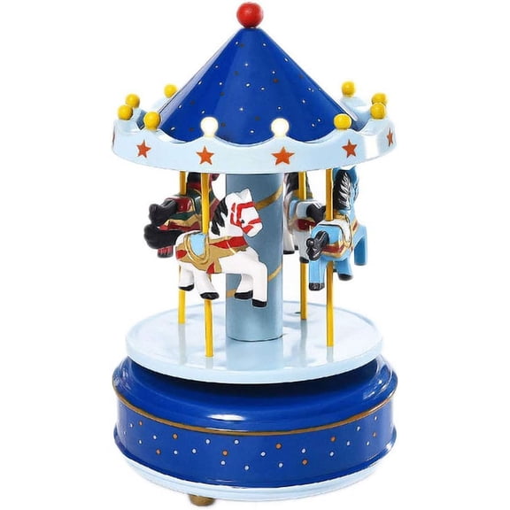 LINLIN Carousel Music Box, Wooden Rotating Music Box Desktop Decoration for Birthday Christmas Decorations