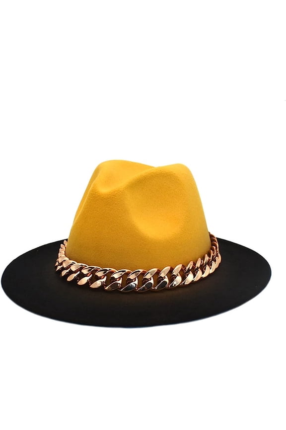 Chain Brim Felt hat Bag Set, Fedora Hat Unisex Wide Brim Jazz Hat Gentleman Hat Panama Hat for Men & Women