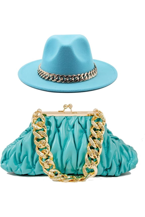 Chain Brim Felt hat Bag Set, Fedora Hat Unisex Wide Brim Jazz Hat Gentleman Hat Panama Hat for Men & Women