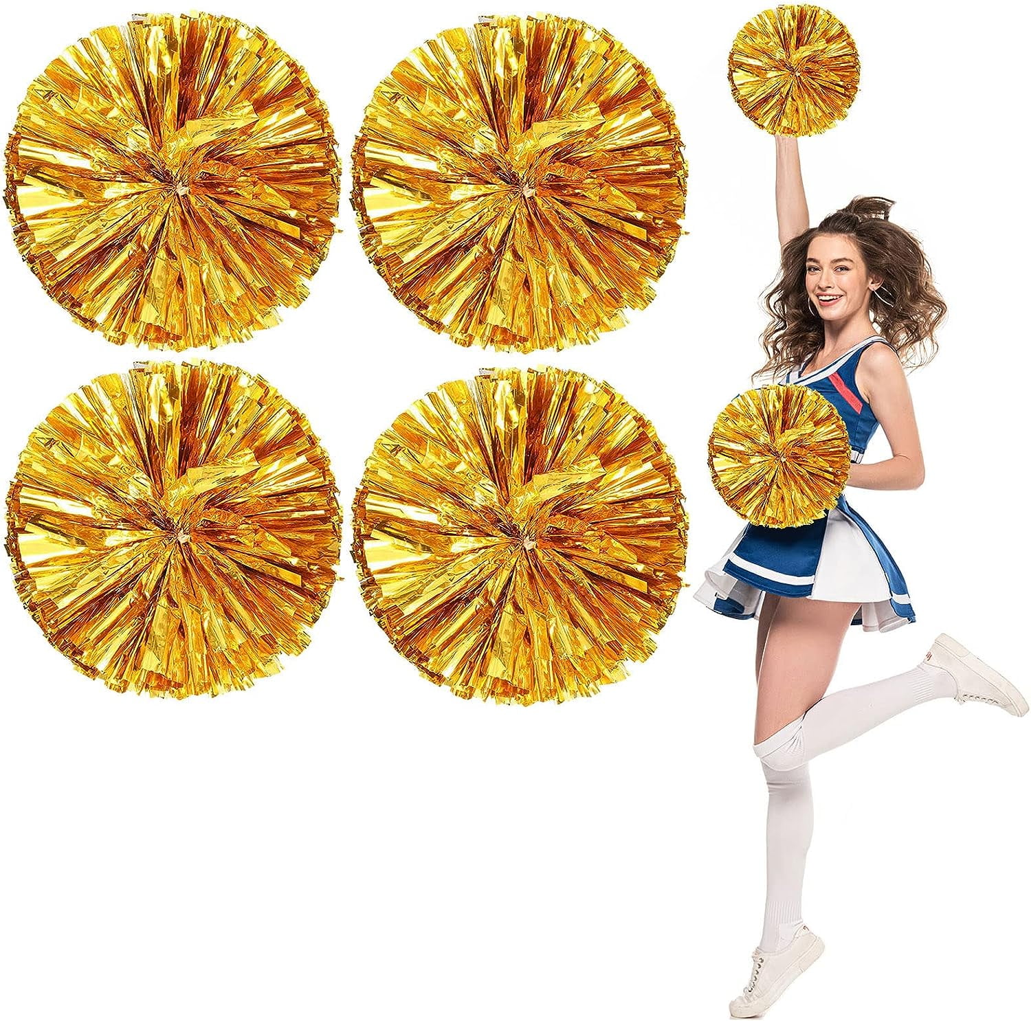 LINLIN Cheer Pom Pom, Cheerleading Pom Poms, Premium Metallic Pom Poms Set Cheering Hand Flowers Handle Dance Pom Poms Cheering Squad Pompoms for Football Basketball Cheers
