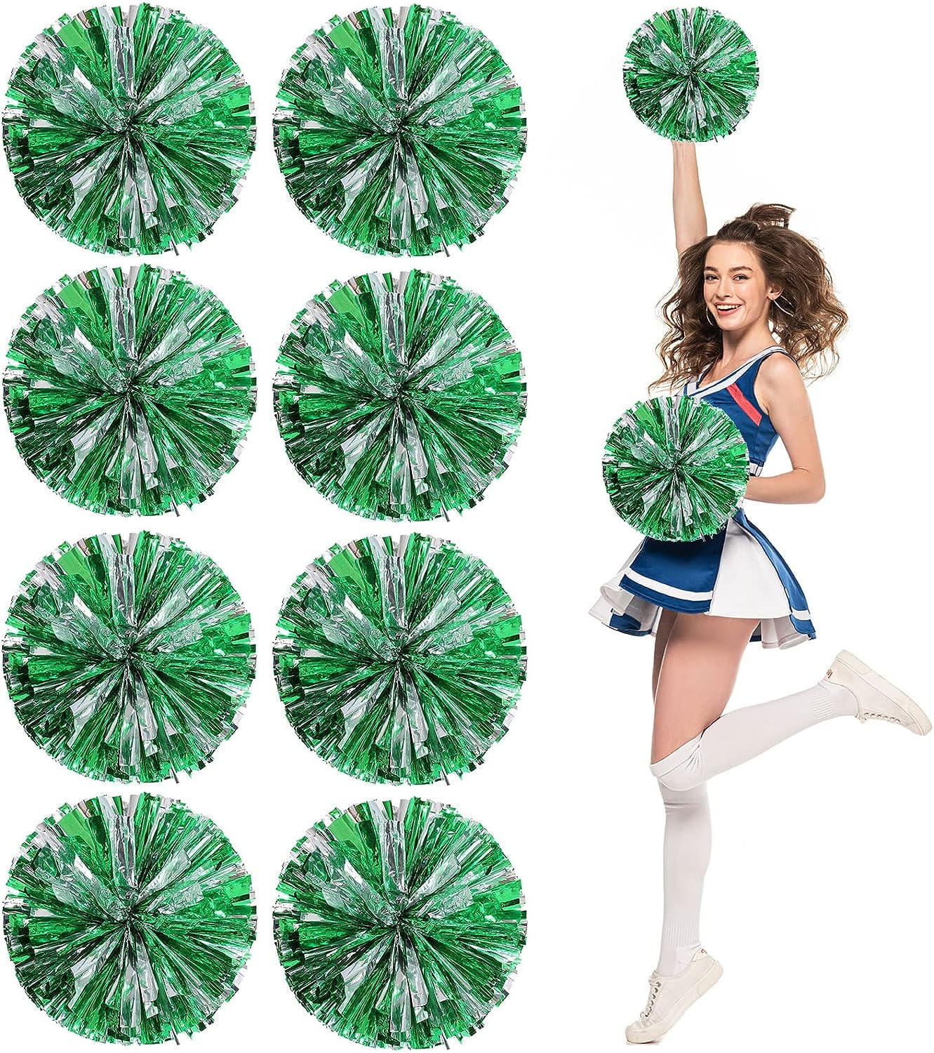 LINLIN Cheer pom pom, 8 PCS Cheerleading Pom Poms, Premium Metallic Pom Poms Set Cheering Hand Flowers Handle Dance Pom Poms Cheering Squad Pompoms for Football Basketball Cheers