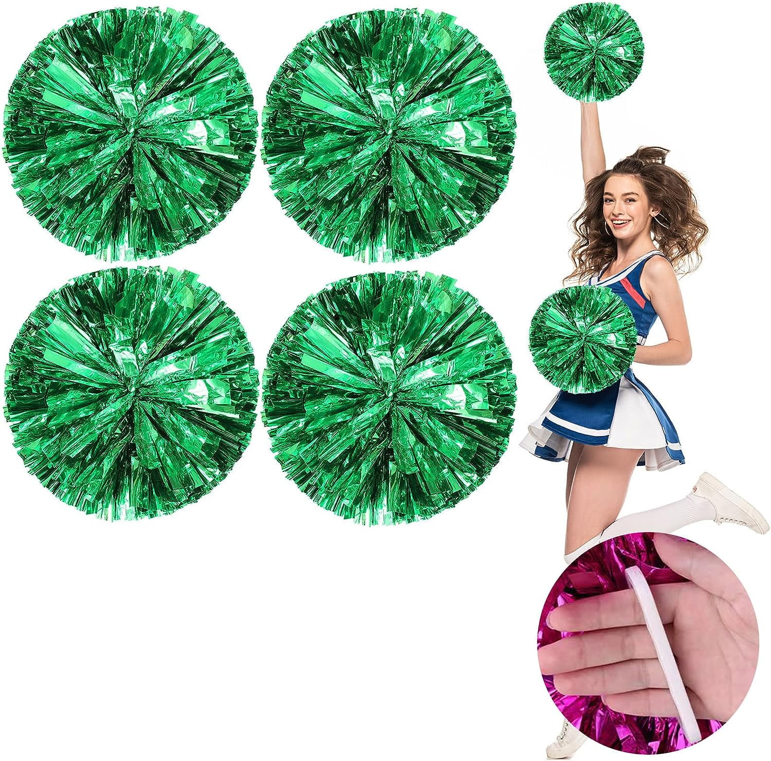 LINLIN Cheerleader Pom Poms 4 Pack Sports Dance Cheering Plastic Metallic Cheerleading Pom Poms for Kids Adults