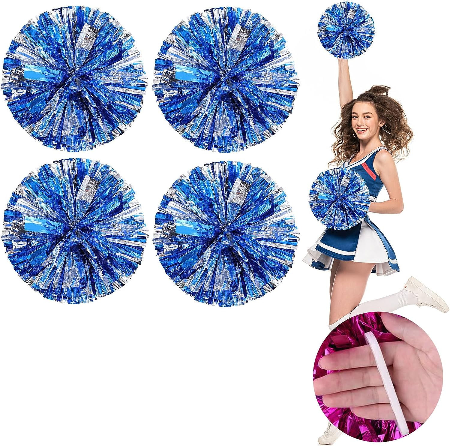 LINLIN Cheerleader Pom Poms 4 Pack Sports Dance Cheering Plastic Metallic Cheerleading Pom Poms for Kids Adults