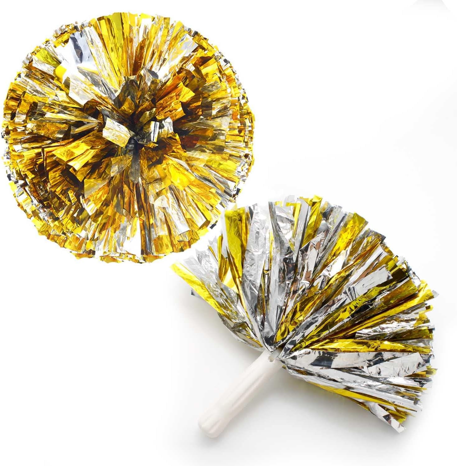LINLIN Cheerleading Pom Poms 2 Pcs Straight Handle Style Metallic Foil Pom Poms, Cheering Hand Flowers, for Sports Cheers, Dance Fancy Dress Night Party
