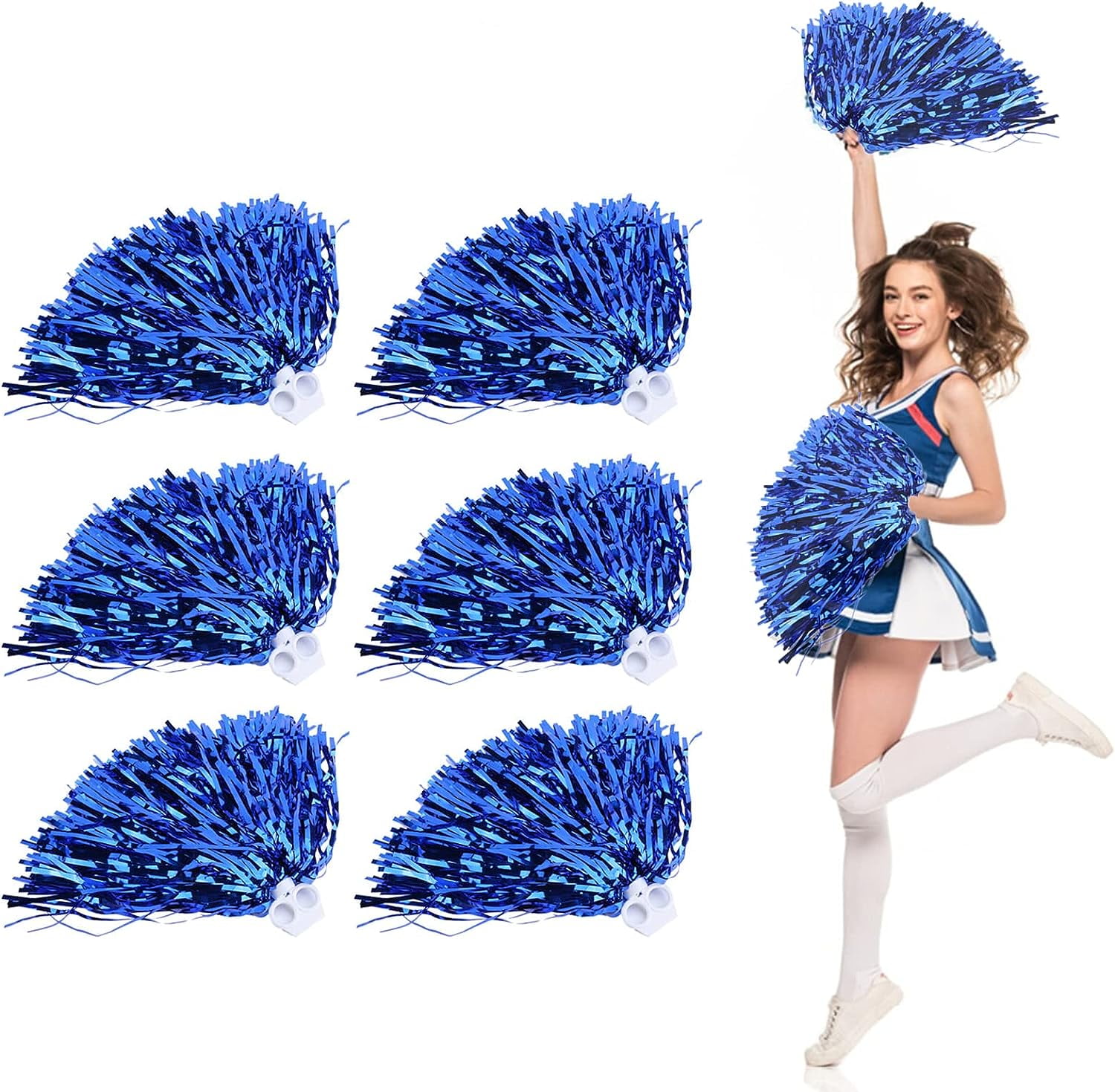 LINLIN Cheerleading Pom Poms, 6 Pack Cheerleader Cheering Squad Pompoms with Handle for Team Spirit Sports Party Dance Cheering Kids Adults