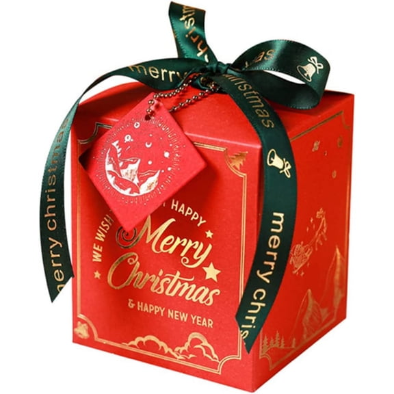 LINLIN Christmas Gift Boxes, 6PCS Xmas Designs Christmas Cupcake Box with Bell and Ribbon Christmas Cookie Candy Treat Box for Holiday Xmas Party