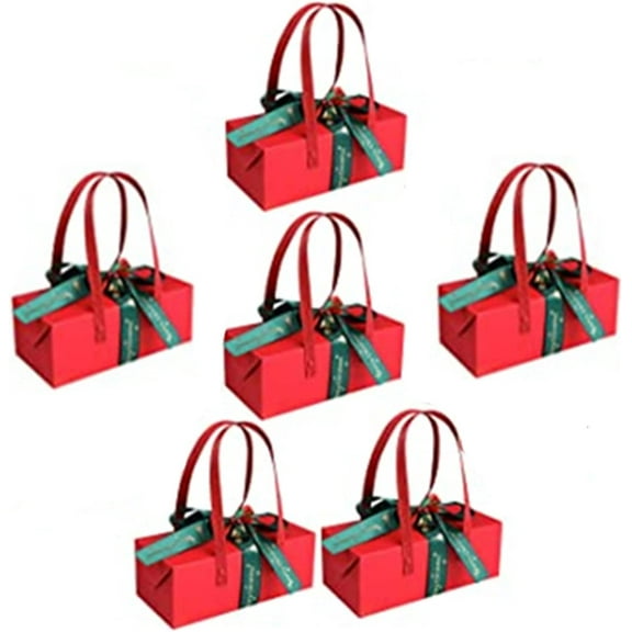 LINLIN Christmas Gift Boxes, 6PCS Xmas Designs Christmas Cupcake Box with Bell and Ribbon Christmas Cookie Candy Treat Box for Holiday Xmas Party