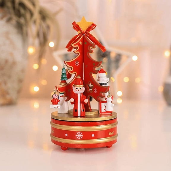 LINLIN Christmas Music Box, Retro Classic Wooden Clockwork Design Music Box Miniature Christmas Tree Musical Box for Birthday Wedding Christmas