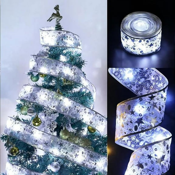 LINLIN Christmas Ribbon LED Lights,Shining Ribbon Fairy Lights LED Christmas Lights,Christmas Tree Lights,Decoration Glow Ribbon Lights for Christmas Tree for Outdoor, Weddings(5m)