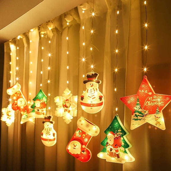 LINLIN Christmas String Lights, 10pcs Snowflake Christmas Tree Curtain Fairy String Lights USB Powered for Home Decoration