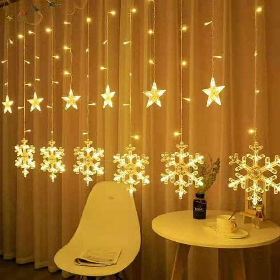 LINLIN Christmas Window Curtain Light, 126 LED Snowflake Curtain String Lights 3.5 M Star Curtain Decor Lights 8 Modes with Remote for Christmas Halloween Wedding Party