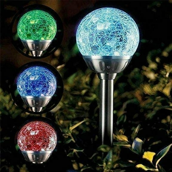 LINLIN Crackle Ball Stainless Steel Colour Solar Powered Crackle Ball Stake Lights Outdoor Garden Border Lanterns Path Walkway Patio Lawn Yard Decorations