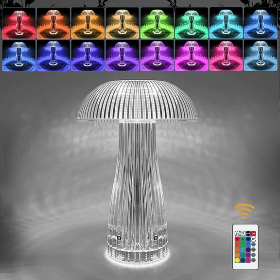 LINLIN Crystal Table Lamp, Flash Jellyfish,Touch 3 Lighting Colors Brightness Adjustable USB Rechargeable for Living Room,Dresser Table Decoration