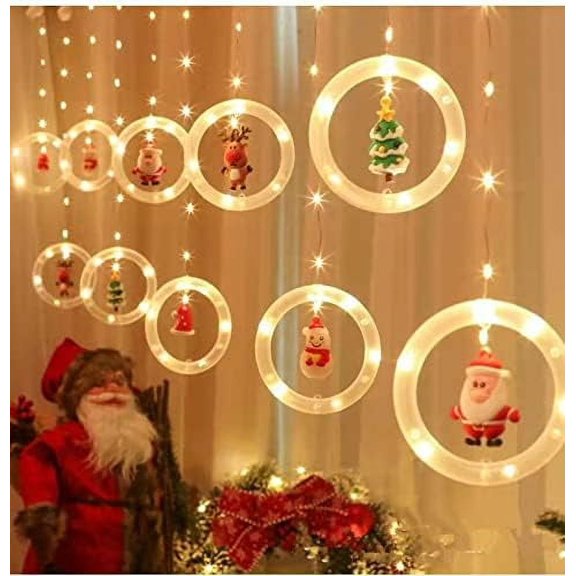 LINLIN Curtain Pendant, LED Fairy Light Curtain 1.5m x 0.8m 113LEDs 3D Curtain Light Window Decoration USB Hanging Light for Bedroom Christmas Party Christmas Tree Snowman Santa Pendant