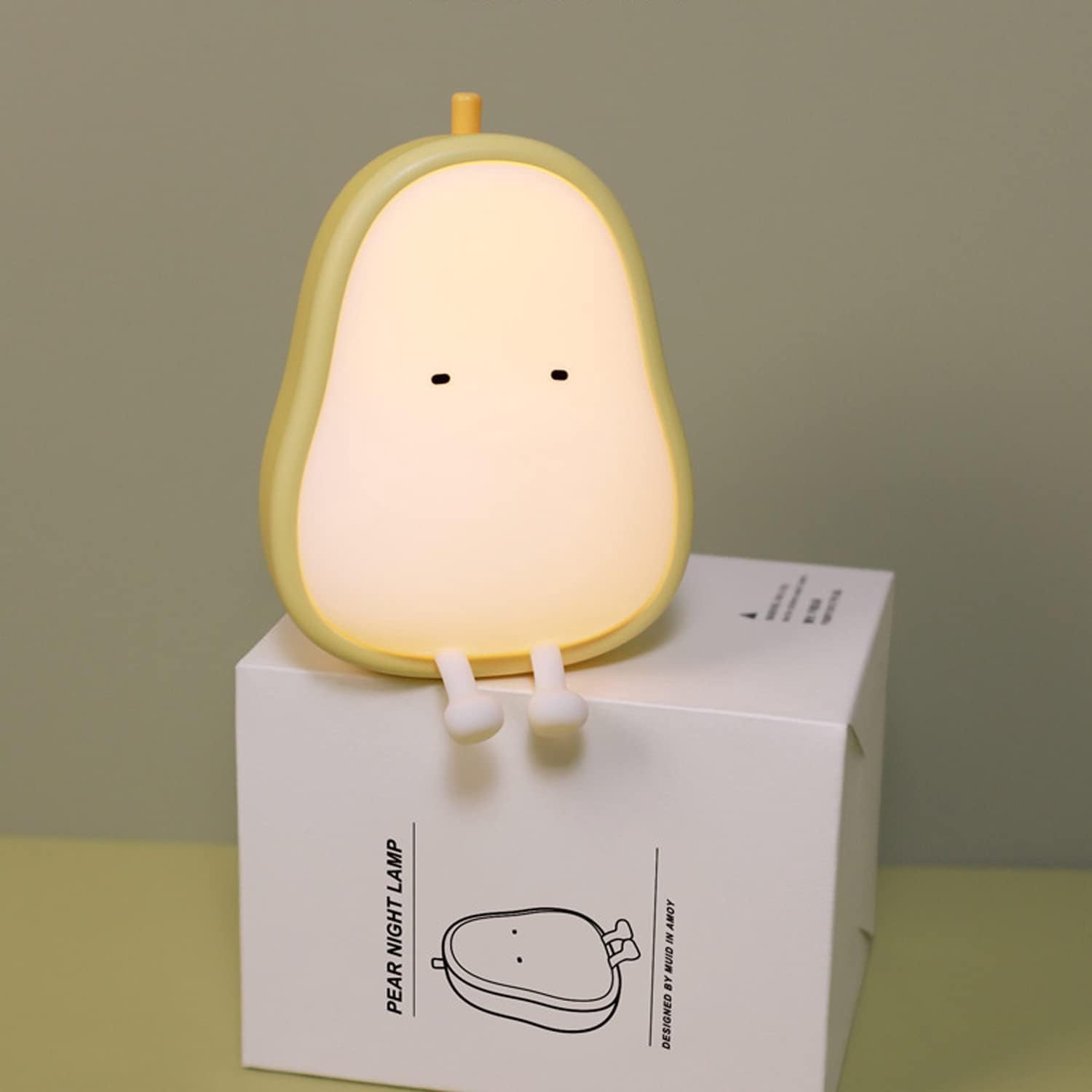 LINLIN Cute Night Light,Dimmable LED Pear Night Lamp Rechargeable Desk lamp BPA-Free ABS+Silicone Bedside Lamp Portable Bedroom Sleep Lamps,Desk Decor Lights for Baby Girls Boys