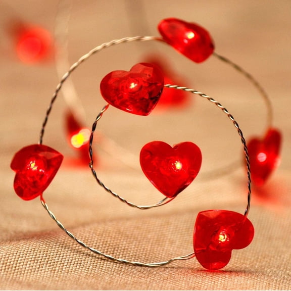 LINLIN Decorative Lights, 13FT 40LED Romantic Red Love Heart Shaped Twinkle Copper Wire Fairy String Lights Battery Operated with Remote for Bedroom Wedding Party Valentine's Day Mother's Day Decor
