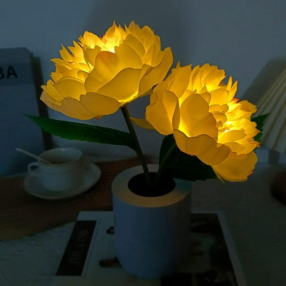 LINLIN Desk Lamp LED Peony Flower Night Light Artificial Flower Lamp with Vase,Table Lamp Ornaments Living Atmosphere Light Room Desktop Decor for Home Table Centerpieces,Night Lamp,Gift