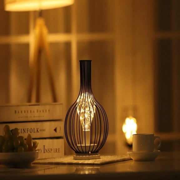 LINLIN Diamond Iron Table Lamp, Nordic Style Iron Wire Bedside Table Lamp Bulb Night Light with Battery Operated Decorative Lighting for Bedroom, Living Room, Bar, Hotel