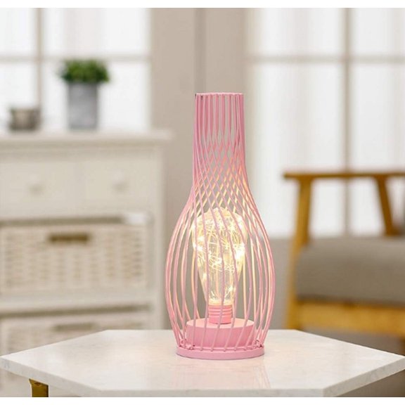 LINLIN Diamond Iron Table Lamp, Nordic Style Iron Wire Bedside Table Lamp Bulb Night Light with Battery Operated Decorative Lighting for Bedroom, Living Room, Bar, Hotel