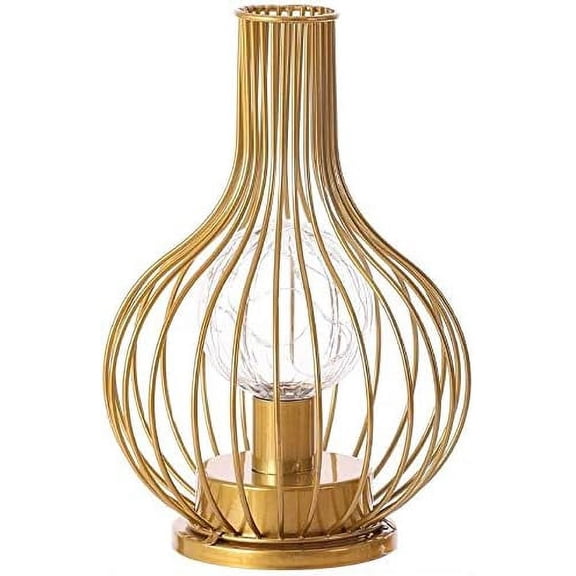 LINLIN Diamond Iron Table Lamp, Nordic Style Iron Wire Bedside Table Lamp Bulb Night Light with Battery Operated Decorative Lighting for Bedroom, Living Room, Bar, Hotel