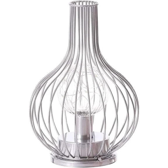 LINLIN Diamond Iron Table Lamp, Nordic Style Iron Wire Bedside Table Lamp Bulb Night Light with Battery Operated Decorative Lighting for Home Bedroom Hotel (E Mode)