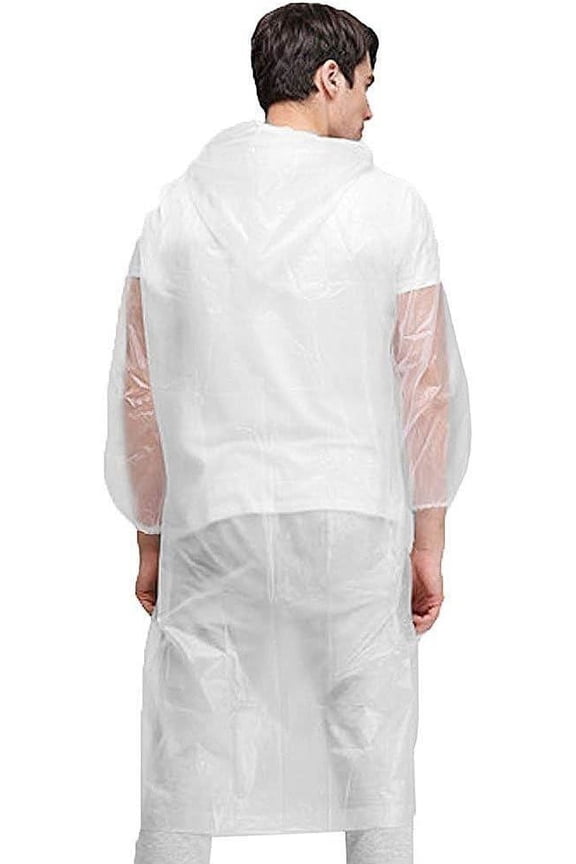 Disposable Rain Ponchos, Disposable Emergency Rain Ponchos Transparent Raincoat with Hood Sleeves and Drawstring for Camping, Hiking, Traveling
