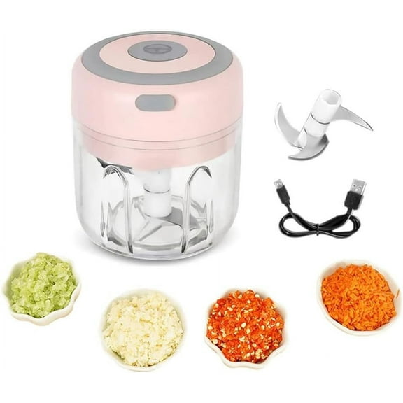 LINLIN Electric Mini Garlic Chopper, Cordless Electric Garlic Blender, Cordless Meat Grinder with USB Charging, BPA-Free, Easy to Clean for Vegetable, Pepper, Baby Food,Chili (250ML)-Pink