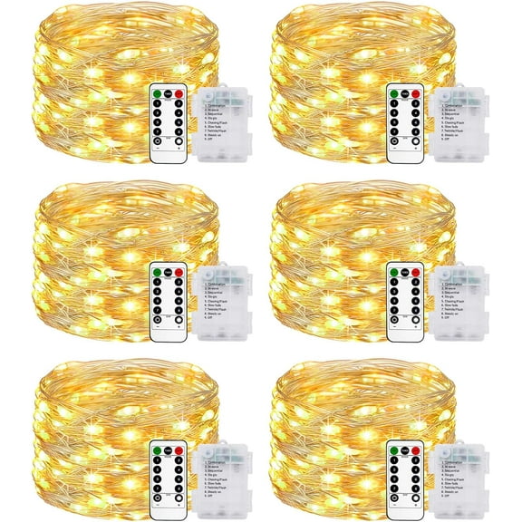 LINLIN Fairy Lights Battery Operated with Remote Timer, Waterproof & 8 Modes String Lights, 5M 50 LED 6 Packs Micro Twinkle Lighting for Indoor Outdoor Bedroom Christmas Wedding Decor(Warm White)