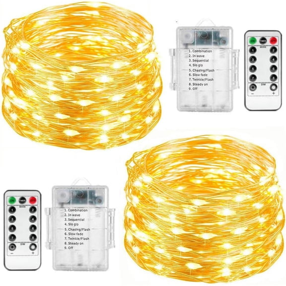 LINLIN Fairy String Lights, 2 Set 33ft 100 Led Fairy Lights Battery Operated Silver Wire Lights with Remote Control, 8 Mode Waterproof Lights for Home Garden Bedroom Centerpiece Wedding Party