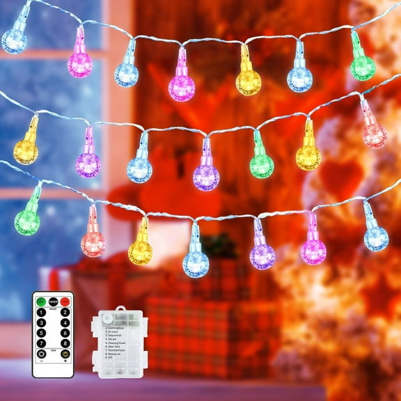 LINLIN Fairy String Lights Battery Operated 32ft 100LED Globe Fairy Lights Crystal Ball Decorative Light Remote 8 Mode Waterproof Outdoor Indoor Hanging Light for Home Party