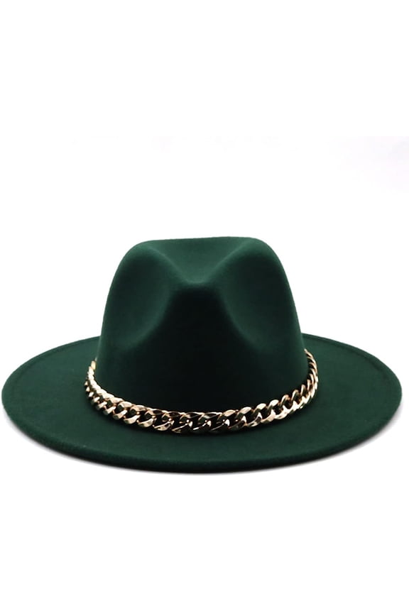 Fedora Hat Unisex Wide Brim Jazz Hat Gentleman Hat with Big Gold Chain Autumn Winter Panama Hat for Men & Women