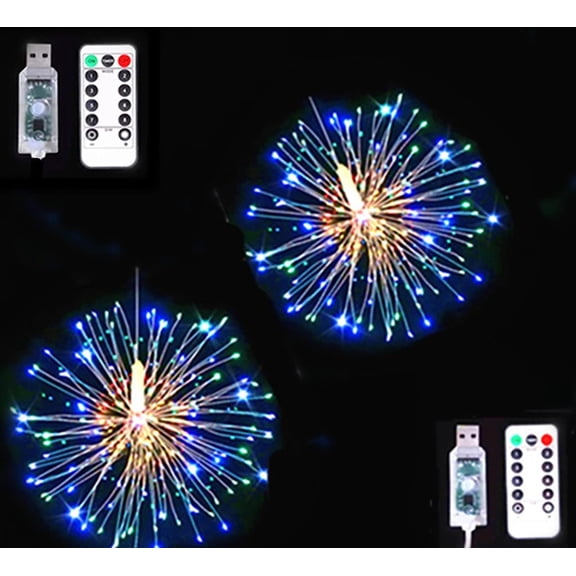 LINLIN Firework Light, 2 Pack Copper Wire Starburst Lights USB Operated with 8 Modes Dimmable Decorative Fairy Lights for Indoor and Outdoor Decoration