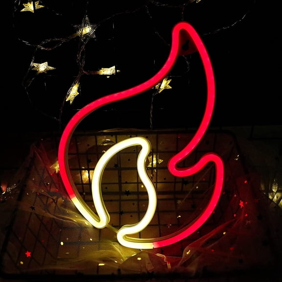 LINLIN Flame Neon Light Signs Fire Neon Night Light for Wall Decor USB or Battery Powered Flame Shaped Neon Light Neon Signs for Home Parties Christmas Birthday Kids Supply Gifts(Red&Warm White)