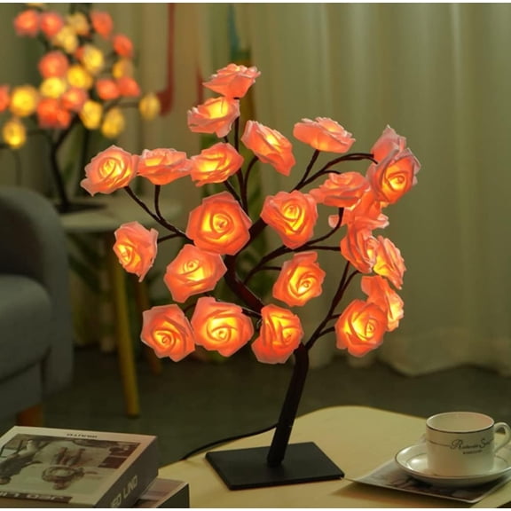 LINLIN Flower Tree lamp,Rose lamp Tree,Twig Light Branches Tree Light with Flower Twig Light USB Powered Adjustable Gold Branches