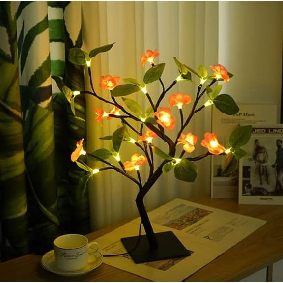 LINLIN Flower Tree lamp,Rose lamp Tree,Twig Light Branches Tree Light with Flower Twig Light USB Powered Adjustable Gold Branches