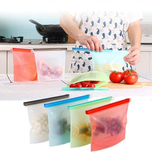 LINLIN Food Storage Bag Ziplock Bags 4Pcs Food Grade Silicone Fresh-Keeping Bag Vacuum Sealed Bag Food Storage Bag Refrigerator Food Bag 1000Ml