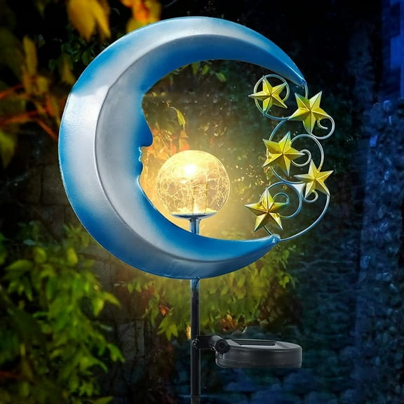LINLIN Garden Solar Lights Outdoor Decorative Solar Metal Star Moon Garden Lights Outdoor Waterproof Stake Lights Solar Powered Paty Light with Crackle Glass Ball for Lawn,Backyard,Patio,Pathway