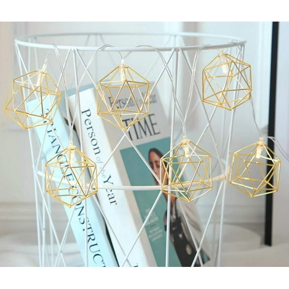 LINLIN Geometric Metal Fairy Lights, 3M 20LED Geometric String Lights Diamond Fairy String Lights Metal Fairy Lights Battery Operated for Indoor Outdoor