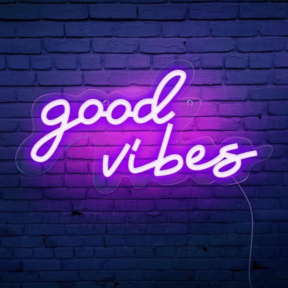 LINLIN Good Vibes Neon Sign,Neon Light Powered by USB with Switch, Pink Led Neon Light Sign for Bedroom,Wall Decor,Game Room,Party, Bar Decor-16.1*8.2"