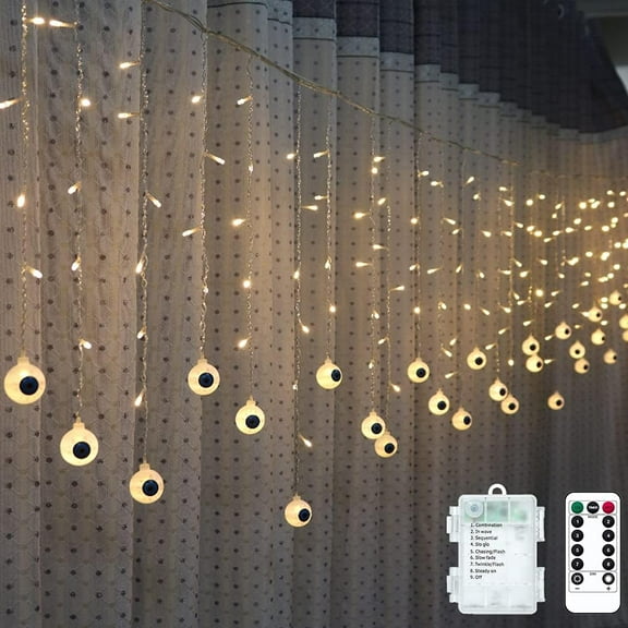 LINLIN Halloween Icicle String Lights with Eyeball, 11.5FT 96 LED Curtain Fairy String Light 8 Modes & Memory Function Decorations for Indoor Outdoor Wall Halloween Party