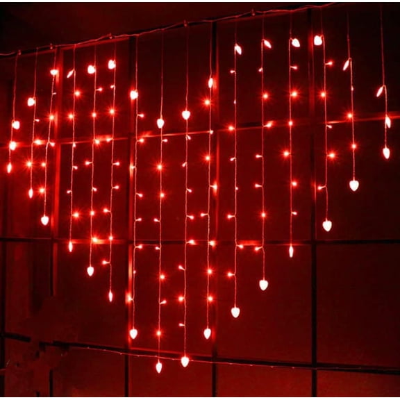 LINLIN Heart Curtain Light, 2m x 1.5m 128LED Stars Curtain Window Star String Lights with Remote for Christmas Wedding