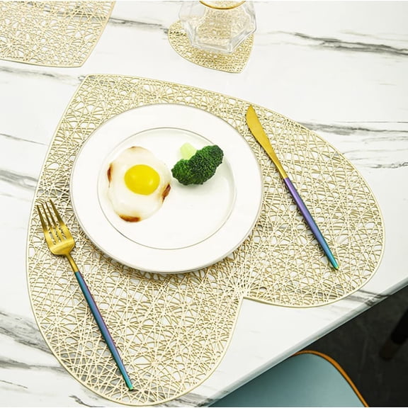 LINLIN Heart Gold Placemats, 10 Pack Decorative Placemats Round Placemat PVC Placemats Hollow Table Place Mats Washable for Dining Table