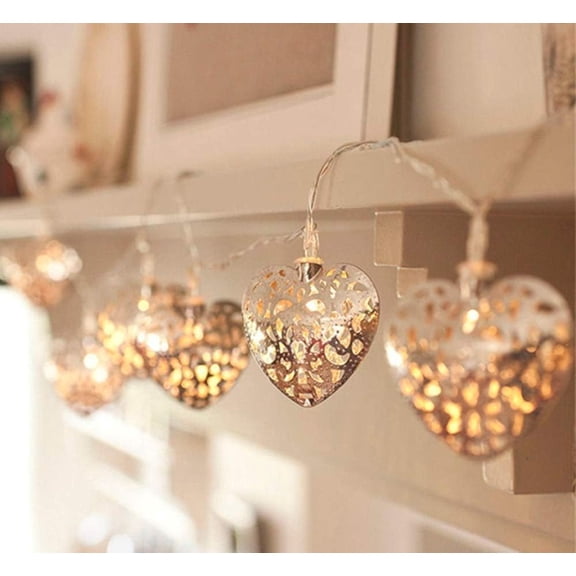 LINLIN Heart Metal String Lights, 3M 20LED Geometric String Lights Heart LED Metal Fairy String Lights Battery