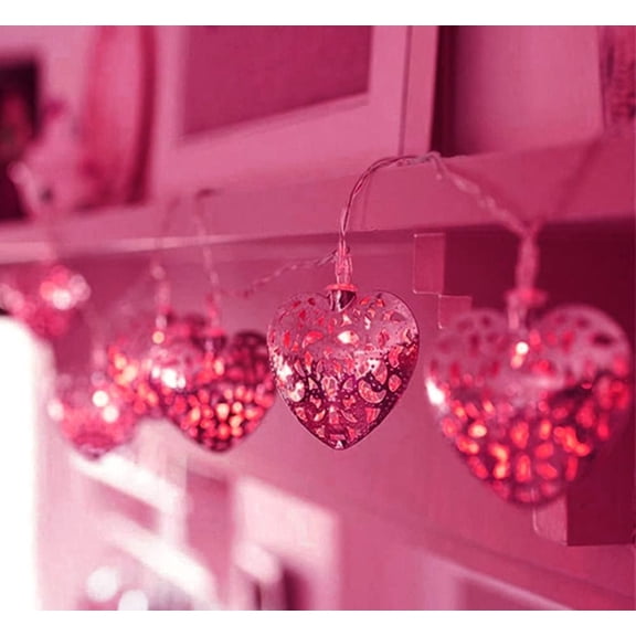 LINLIN Heart Metal String Lights, 3M 20LED Geometric String Lights Heart LED Metal Fairy String Lights Battery