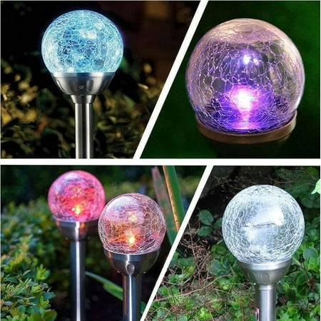 LINLIN Homeware Stainless Steel Solar Powered Colour Changing LED Crackle Glass Ball Solar Garden Stake Lights