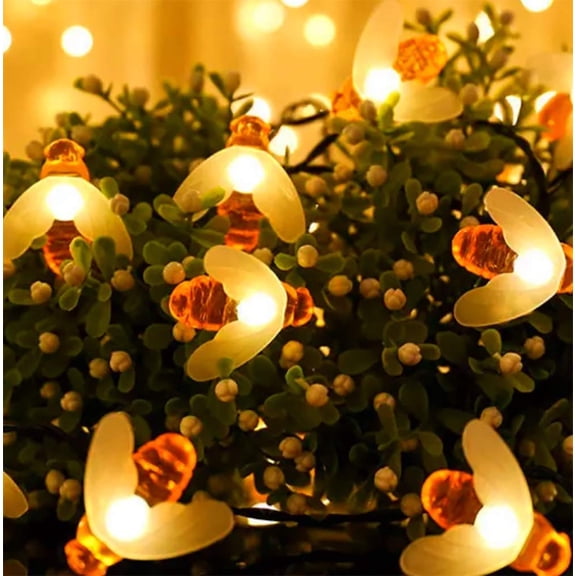 LINLIN Honeybee String Lights,LED Bee Shaped Fairy Lights,Battery Operated Bright Flash Bee String Light Garden Party Decoration Lighting