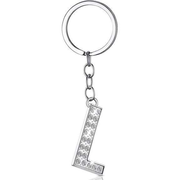 LINLIN Initial Alphabet Keyring A-Z Letter Rhinestone Key Chain Silver Shiny Alloy Letter Key Ring for Women Men Birthday